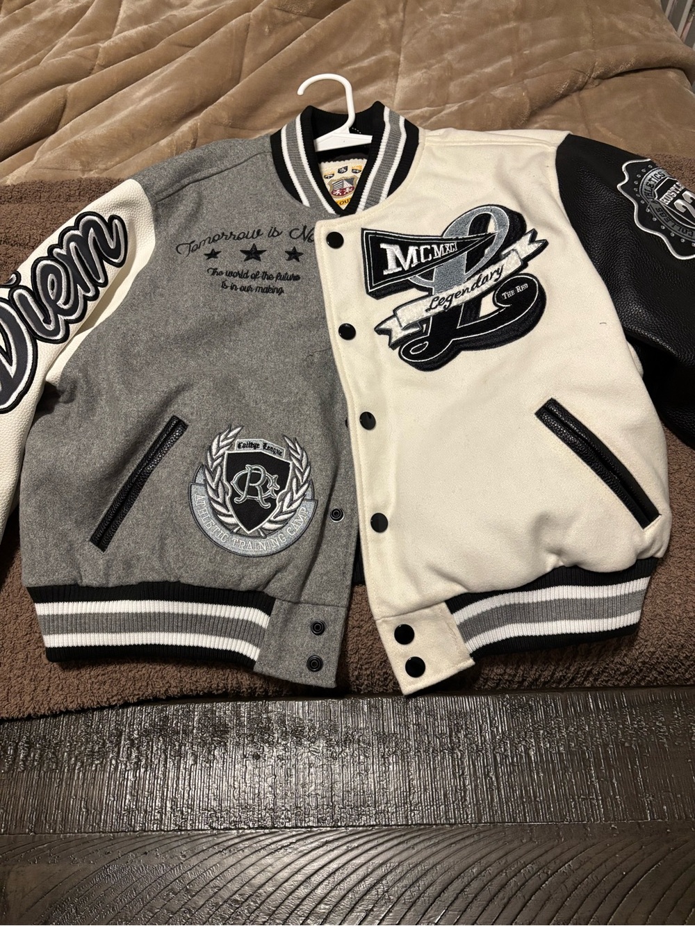 Legendary Two-Tone Varsity Jacket - Gray & Cream